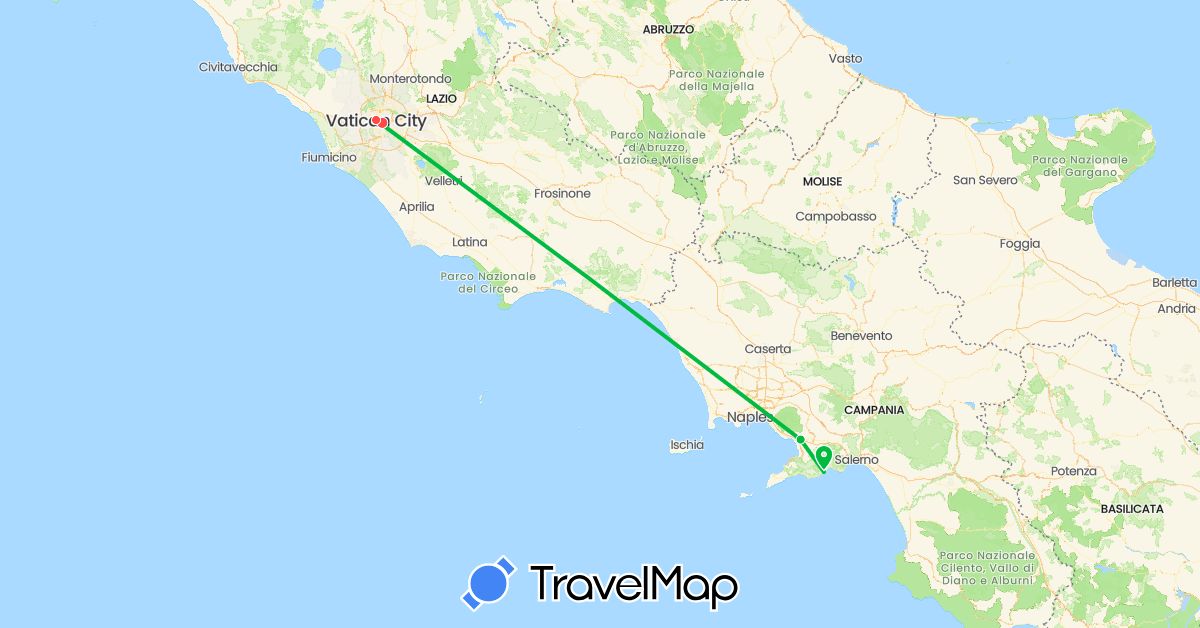 TravelMap itinerary: driving, bus, hiking in Italy, Vatican City (Europe)